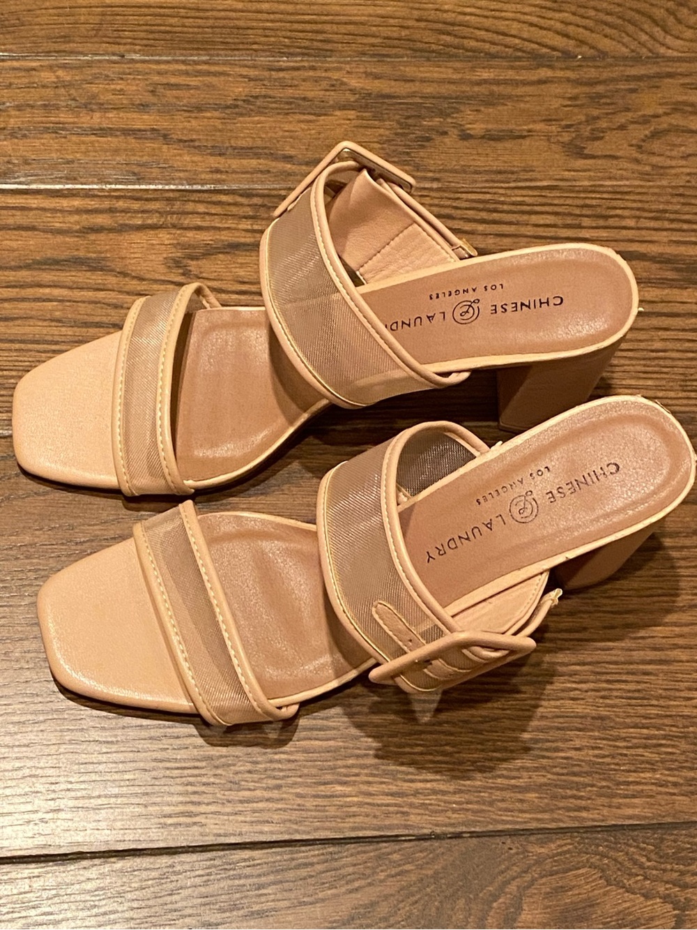 Chinese Laundry Nude Mesh Block Heel Sandals